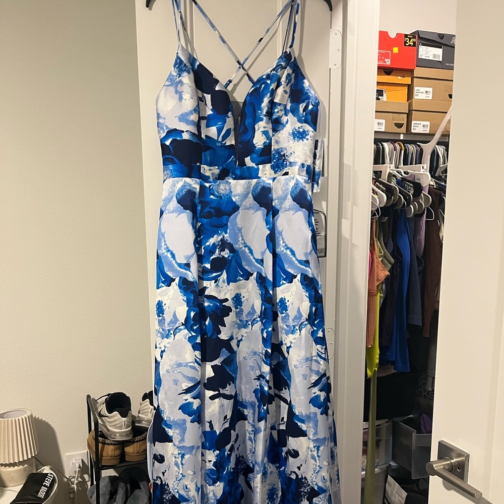 Blue and White Floral Maxi Dress